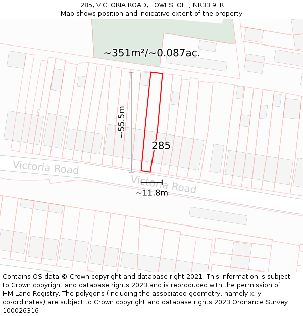 285, VICTORIA ROAD, LOWESTOFT, NR33 9LR: Plot and title map