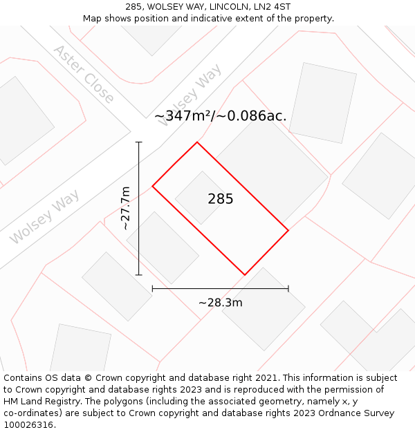 285, WOLSEY WAY, LINCOLN, LN2 4ST: Plot and title map