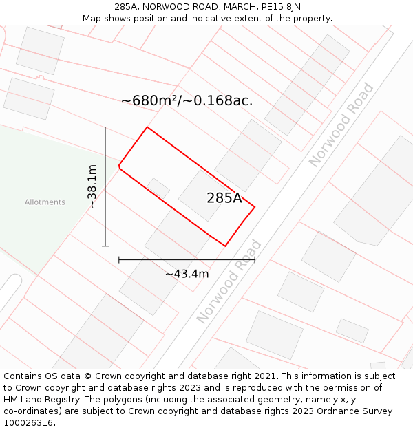 285A, NORWOOD ROAD, MARCH, PE15 8JN: Plot and title map