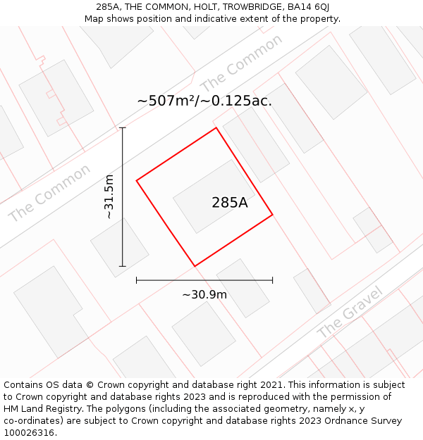 285A, THE COMMON, HOLT, TROWBRIDGE, BA14 6QJ: Plot and title map