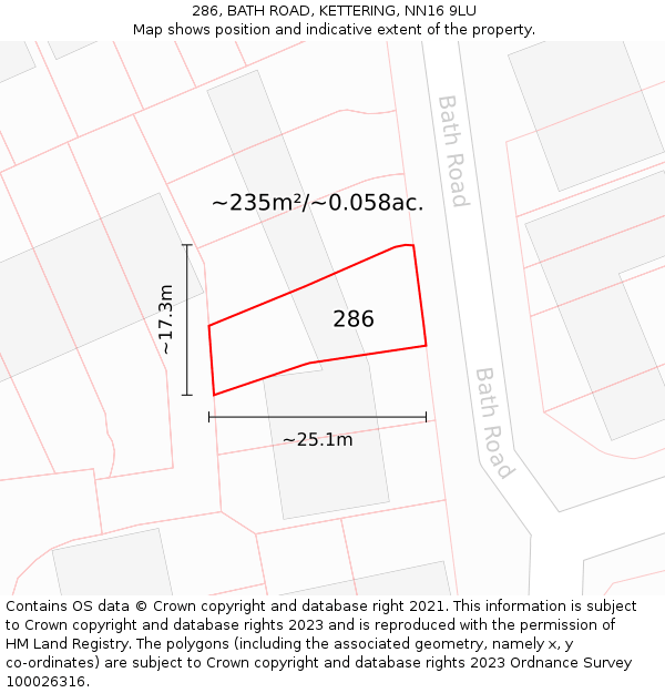 286, BATH ROAD, KETTERING, NN16 9LU: Plot and title map