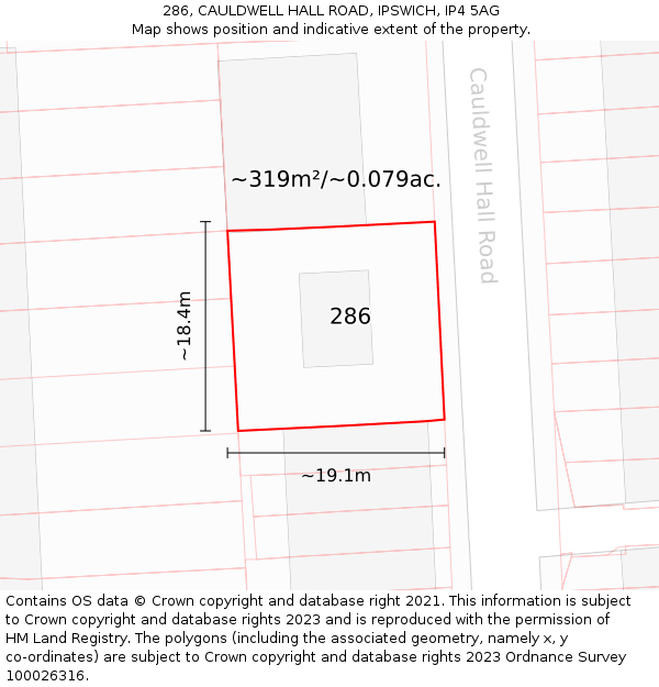 286, CAULDWELL HALL ROAD, IPSWICH, IP4 5AG: Plot and title map