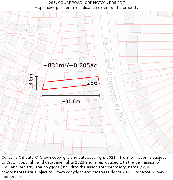 286, COURT ROAD, ORPINGTON, BR6 9DE: Plot and title map
