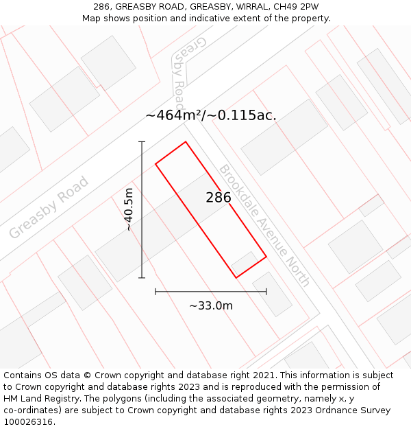 286, GREASBY ROAD, GREASBY, WIRRAL, CH49 2PW: Plot and title map