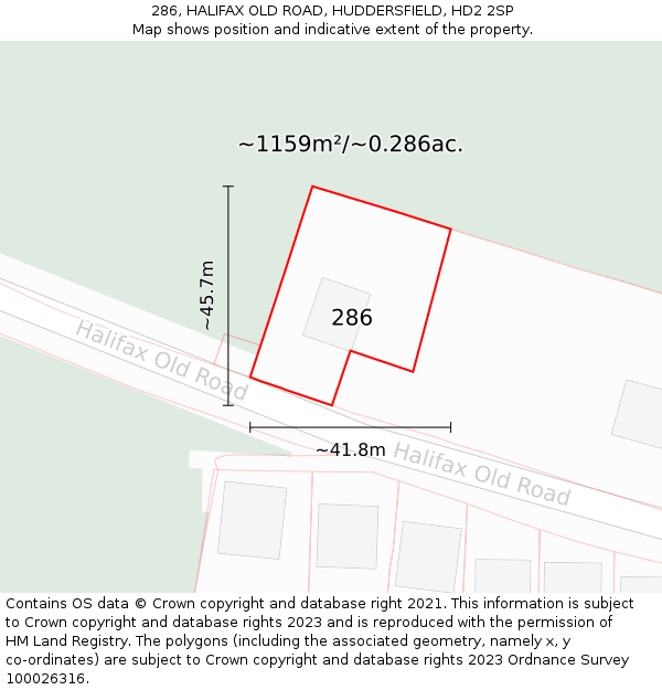 286, HALIFAX OLD ROAD, HUDDERSFIELD, HD2 2SP: Plot and title map