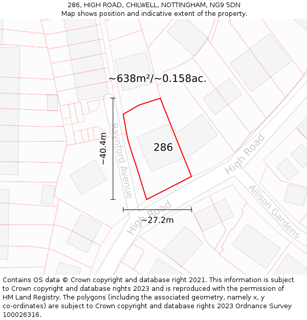286, HIGH ROAD, CHILWELL, NOTTINGHAM, NG9 5DN: Plot and title map