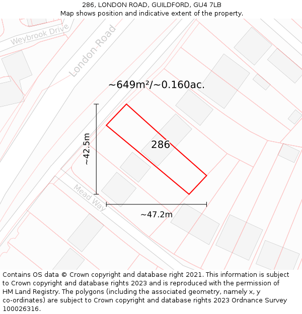 286, LONDON ROAD, GUILDFORD, GU4 7LB: Plot and title map
