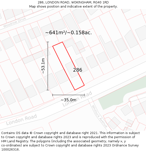 286, LONDON ROAD, WOKINGHAM, RG40 1RD: Plot and title map