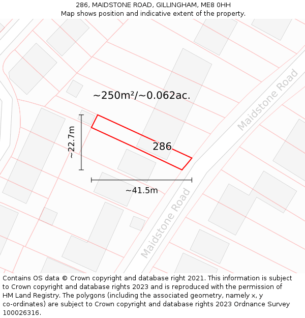 286, MAIDSTONE ROAD, GILLINGHAM, ME8 0HH: Plot and title map