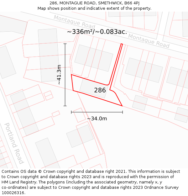 286, MONTAGUE ROAD, SMETHWICK, B66 4PJ: Plot and title map