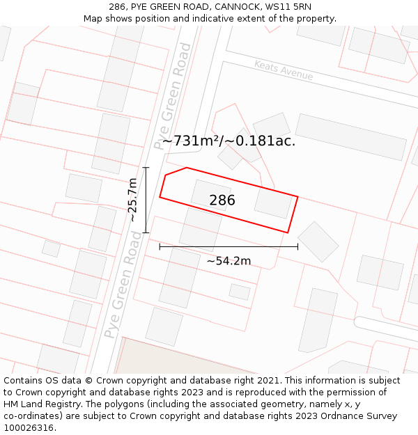 286, PYE GREEN ROAD, CANNOCK, WS11 5RN: Plot and title map