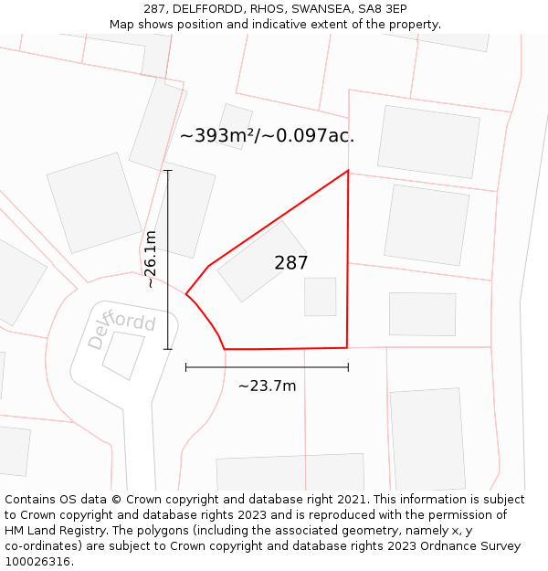 287, DELFFORDD, RHOS, SWANSEA, SA8 3EP: Plot and title map