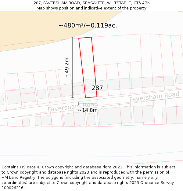287, FAVERSHAM ROAD, SEASALTER, WHITSTABLE, CT5 4BN: Plot and title map
