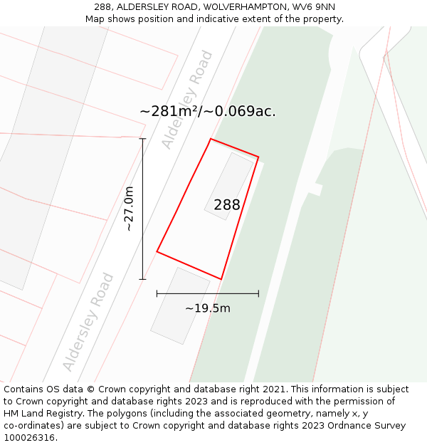 288, ALDERSLEY ROAD, WOLVERHAMPTON, WV6 9NN: Plot and title map