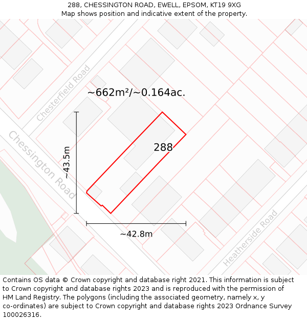 288, CHESSINGTON ROAD, EWELL, EPSOM, KT19 9XG: Plot and title map