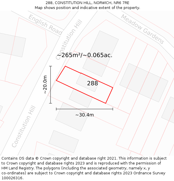 288, CONSTITUTION HILL, NORWICH, NR6 7RE: Plot and title map