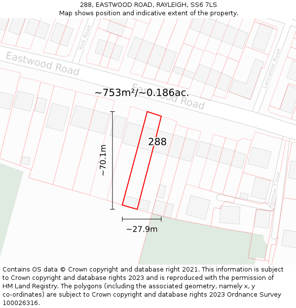 288, EASTWOOD ROAD, RAYLEIGH, SS6 7LS: Plot and title map