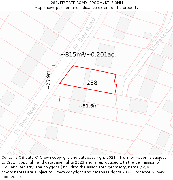 288, FIR TREE ROAD, EPSOM, KT17 3NN: Plot and title map