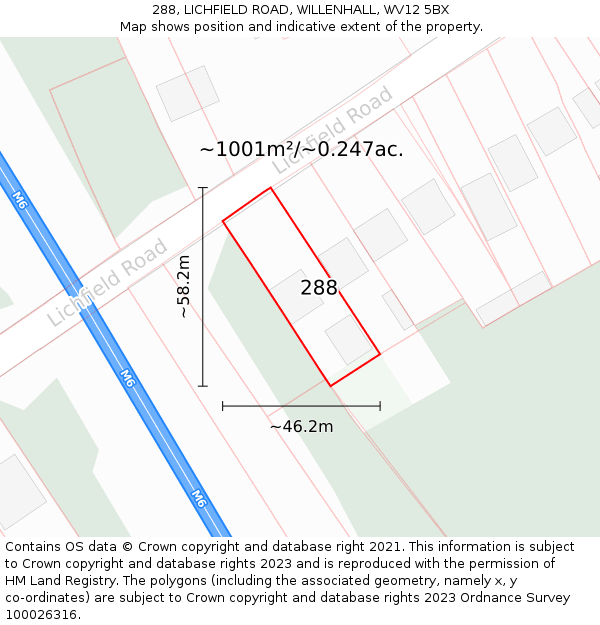 288, LICHFIELD ROAD, WILLENHALL, WV12 5BX: Plot and title map