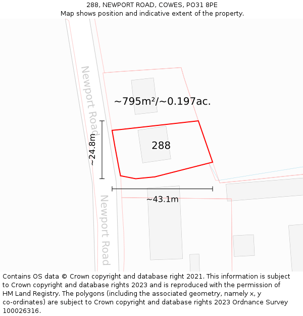 288, NEWPORT ROAD, COWES, PO31 8PE: Plot and title map