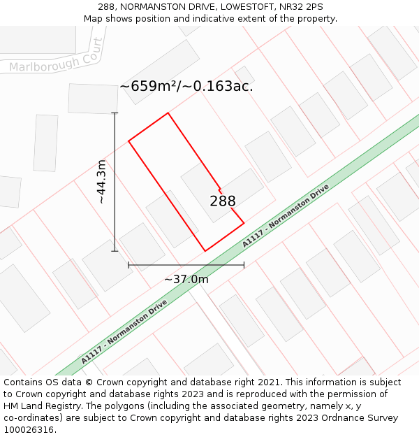 288, NORMANSTON DRIVE, LOWESTOFT, NR32 2PS: Plot and title map