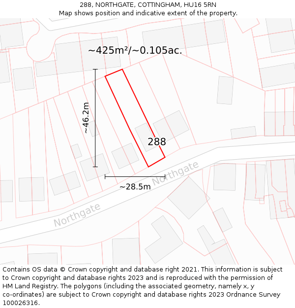 288, NORTHGATE, COTTINGHAM, HU16 5RN: Plot and title map