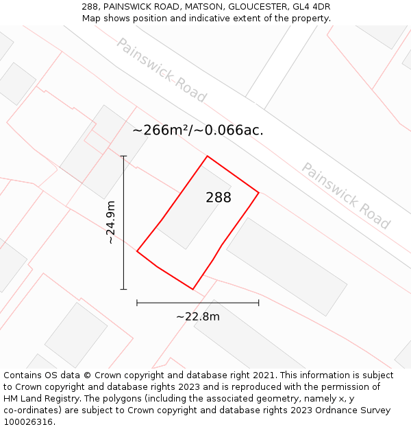 288, PAINSWICK ROAD, MATSON, GLOUCESTER, GL4 4DR: Plot and title map
