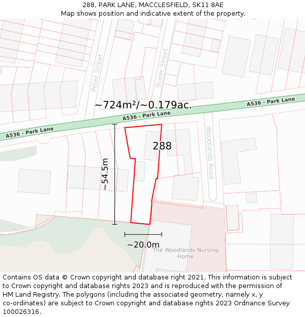 288, PARK LANE, MACCLESFIELD, SK11 8AE: Plot and title map