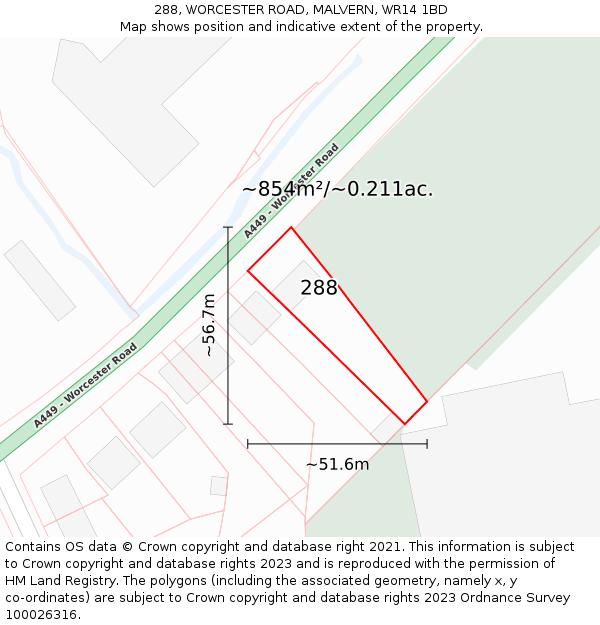 288, WORCESTER ROAD, MALVERN, WR14 1BD: Plot and title map