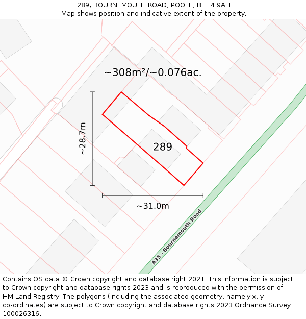 289, BOURNEMOUTH ROAD, POOLE, BH14 9AH: Plot and title map