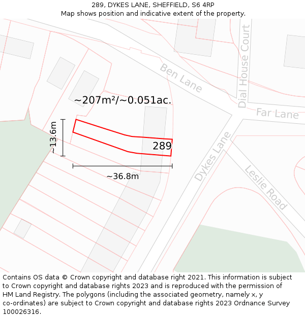289, DYKES LANE, SHEFFIELD, S6 4RP: Plot and title map