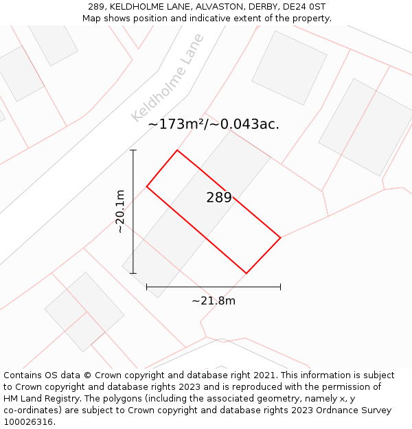 289, KELDHOLME LANE, ALVASTON, DERBY, DE24 0ST: Plot and title map