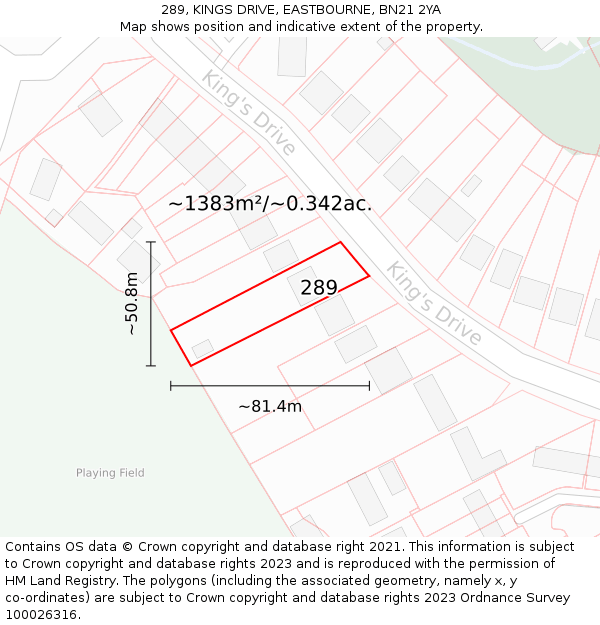289, KINGS DRIVE, EASTBOURNE, BN21 2YA: Plot and title map
