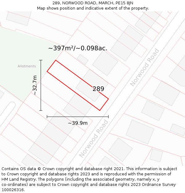 289, NORWOOD ROAD, MARCH, PE15 8JN: Plot and title map