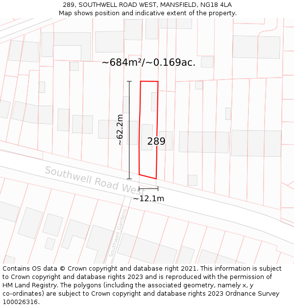 289, SOUTHWELL ROAD WEST, MANSFIELD, NG18 4LA: Plot and title map