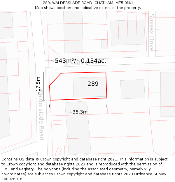 289, WALDERSLADE ROAD, CHATHAM, ME5 0NU: Plot and title map