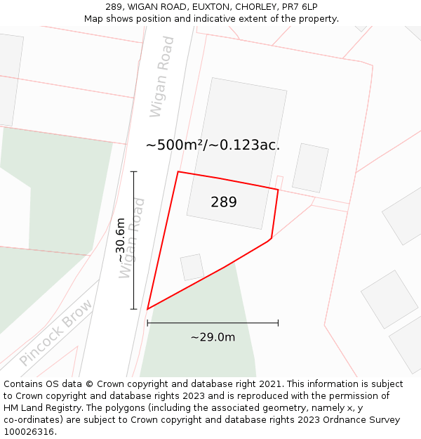 289, WIGAN ROAD, EUXTON, CHORLEY, PR7 6LP: Plot and title map