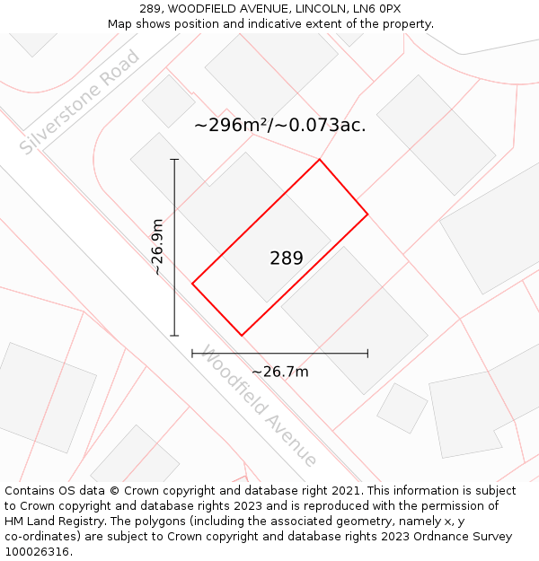 289, WOODFIELD AVENUE, LINCOLN, LN6 0PX: Plot and title map