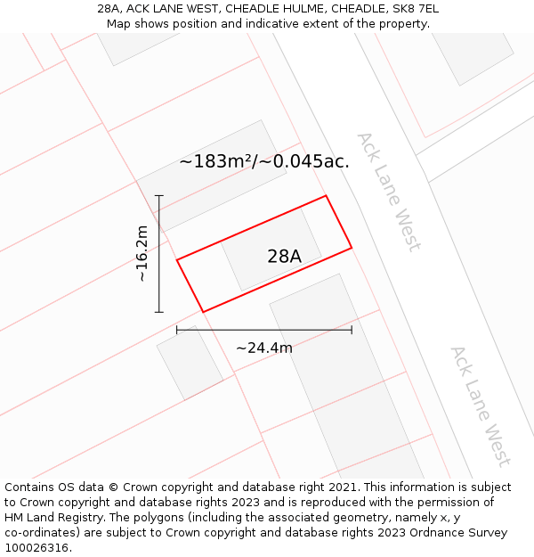 28A, ACK LANE WEST, CHEADLE HULME, CHEADLE, SK8 7EL: Plot and title map