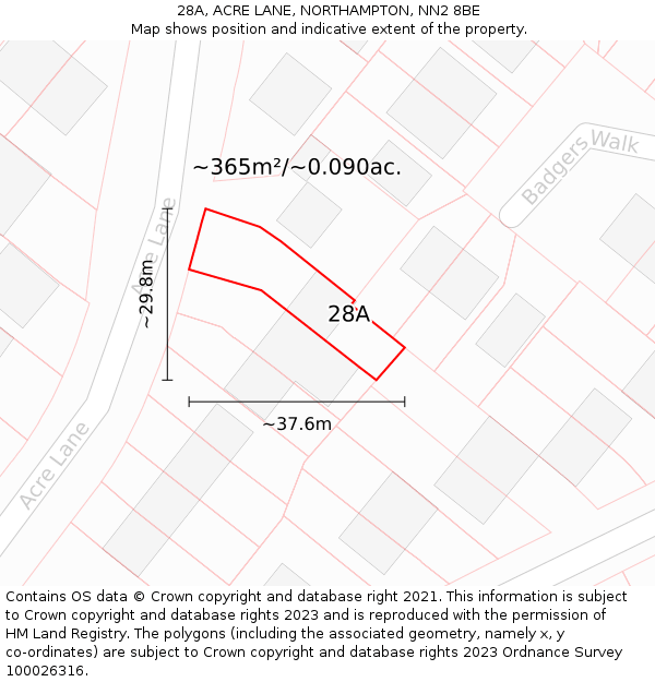 28A, ACRE LANE, NORTHAMPTON, NN2 8BE: Plot and title map