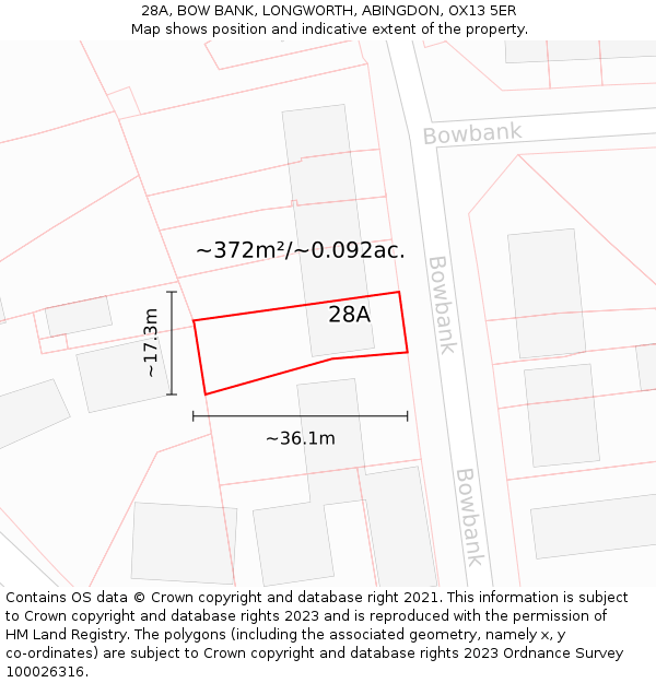 28A, BOW BANK, LONGWORTH, ABINGDON, OX13 5ER: Plot and title map