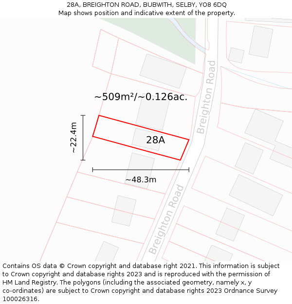 28A, BREIGHTON ROAD, BUBWITH, SELBY, YO8 6DQ: Plot and title map