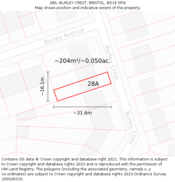 28A, BURLEY CREST, BRISTOL, BS16 5PW: Plot and title map