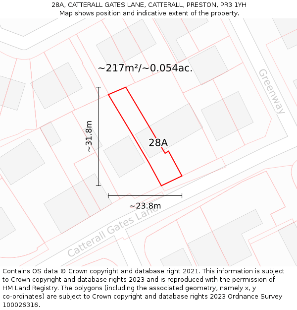 28A, CATTERALL GATES LANE, CATTERALL, PRESTON, PR3 1YH: Plot and title map