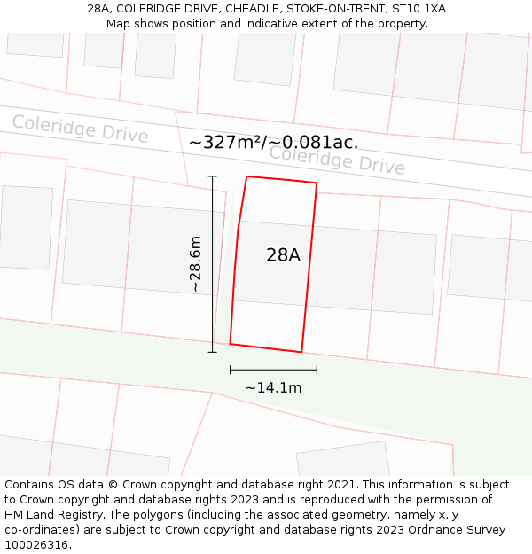 28A, COLERIDGE DRIVE, CHEADLE, STOKE-ON-TRENT, ST10 1XA: Plot and title map