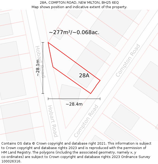 28A, COMPTON ROAD, NEW MILTON, BH25 6EQ: Plot and title map
