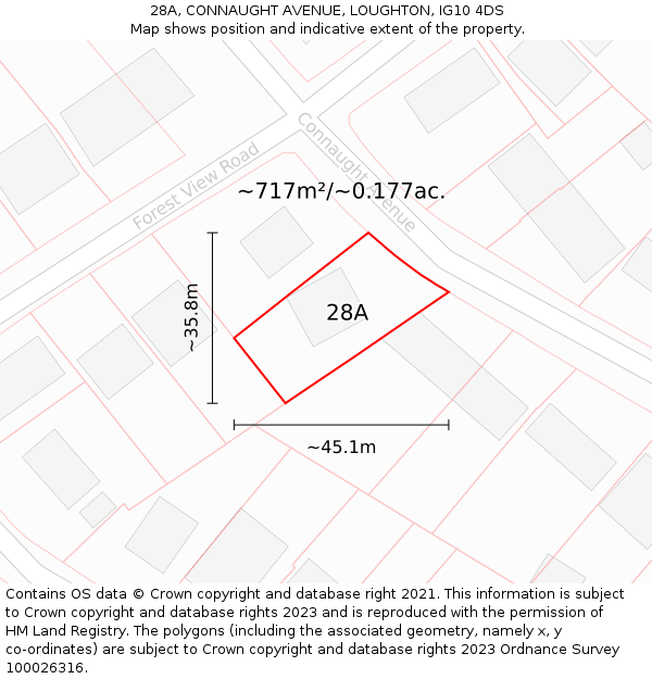 28A, CONNAUGHT AVENUE, LOUGHTON, IG10 4DS: Plot and title map