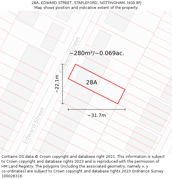 28A, EDWARD STREET, STAPLEFORD, NOTTINGHAM, NG9 8FJ: Plot and title map
