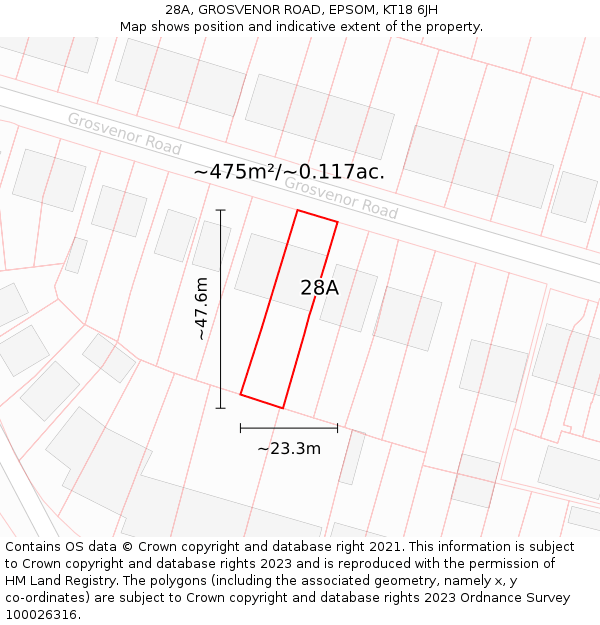 28A, GROSVENOR ROAD, EPSOM, KT18 6JH: Plot and title map