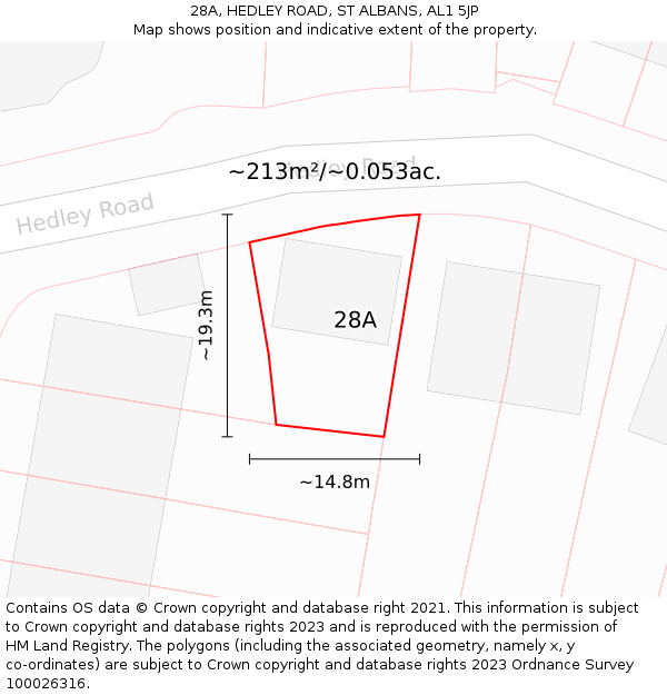 28A, HEDLEY ROAD, ST ALBANS, AL1 5JP: Plot and title map